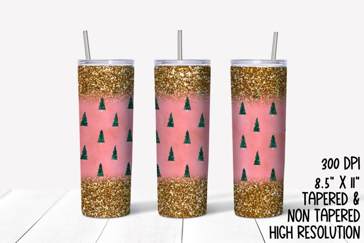 Gold Glitter   Christmas Trees Sublimation Tumbler