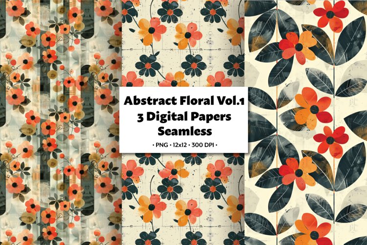 Abstract Florals Vol.1 , 3 PNG Seamless Patterns