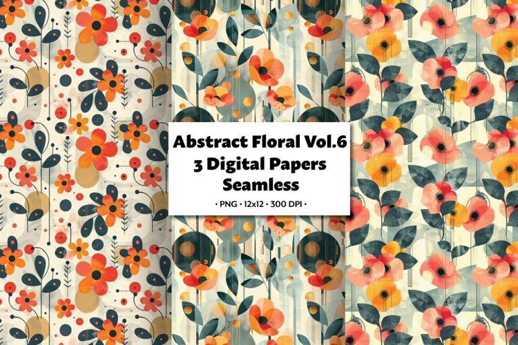 Abstract Florals Vol. 6, 3 PNG Seamless Patterns