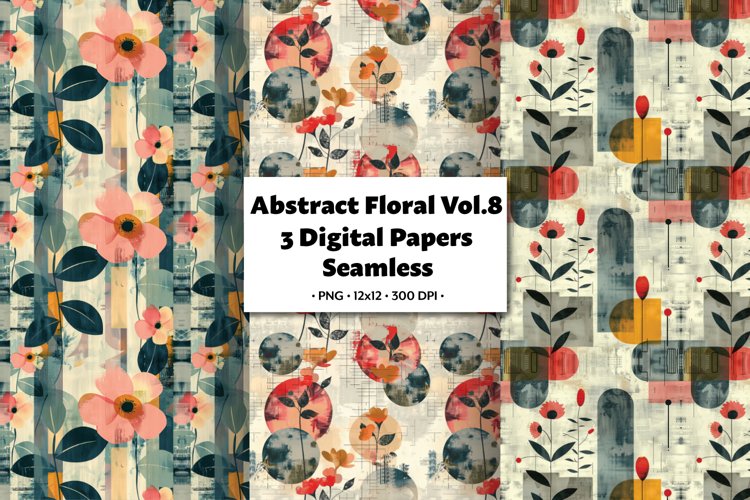 Abstract Florals Vol. 8, 3 PNG Seamless Patterns