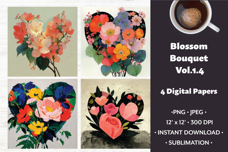 Blossom Bouquet Digital Paper Vol. 1.4, 4 PNG & JPEG
