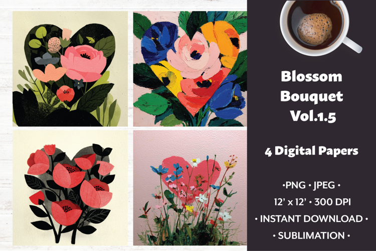Blossom Bouquet Digital Paper Vol. 1.5, 4 PNG & JPEG