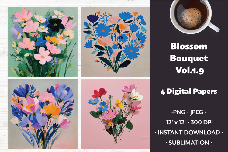 Blossom Bouquet Digital Paper Vol. 1.9, 4 PNG & JPEG