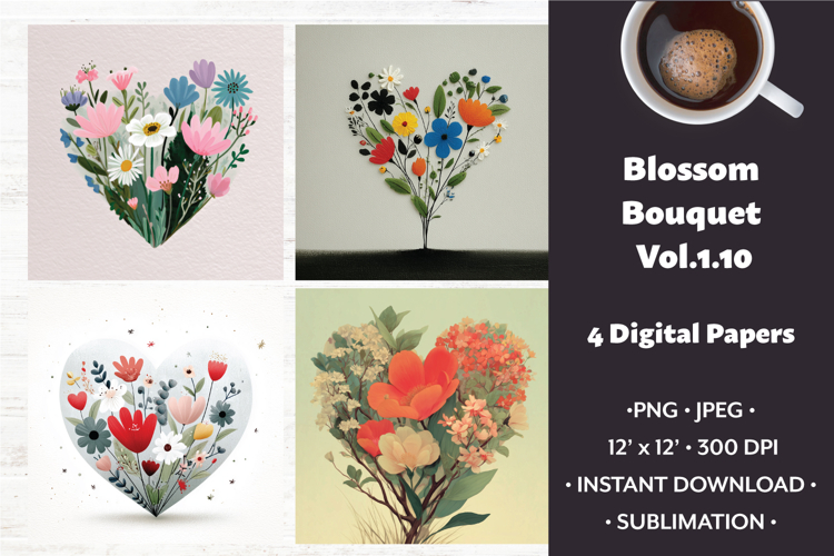 Blossom Bouquet Digital Paper Vol. 1.10, 4 PNG & JPEG