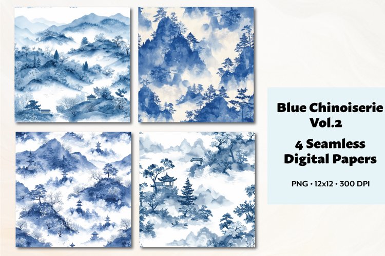 Blue Chinoiserie Seamless Digital Paper Vol, 2, 4 PNG