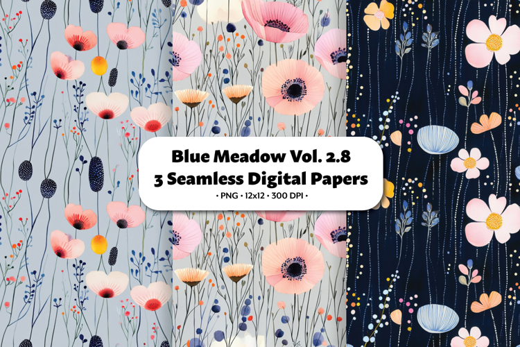 Blue Meadow Seamless Digital Paper Vol.2.8, 3 PNG