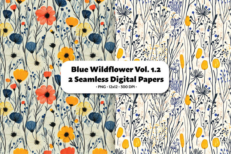 Blue Wildflower Seamless Digital Paper Vol.1.2, 2 PNG
