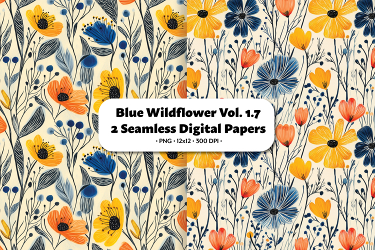 Blue Wildflower Seamless Digital Paper Vol.1.7, 2 PNG
