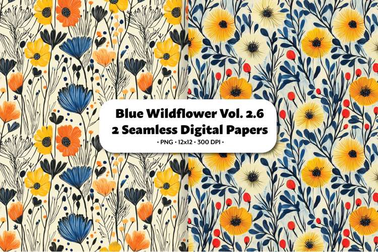 Blue Wildflower Seamless Digital Paper Vol.2.6, 2 PNG