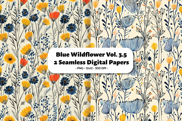 Blue Wildflower Seamless Digital Paper Vol.3.5, 2 PNG