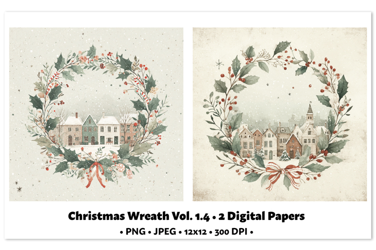 Christmas Wreath Digital Paper Vol.1.4, 2 PNG and JPEG