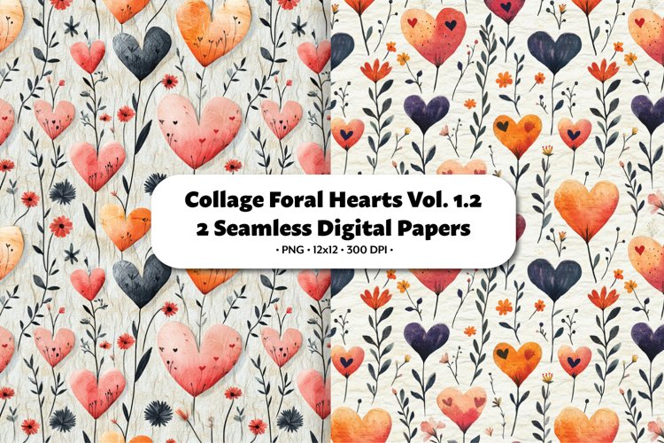 Collage Floral Hearts Seamless Digital Paper Vol. 1.2,2 PNG
