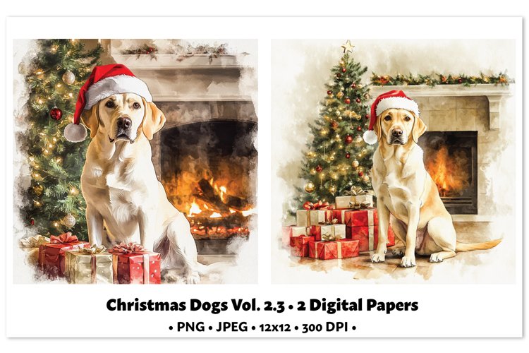 Christmas Dogs Digital Paper Vol.2.3 , 2 PNG and JPEG