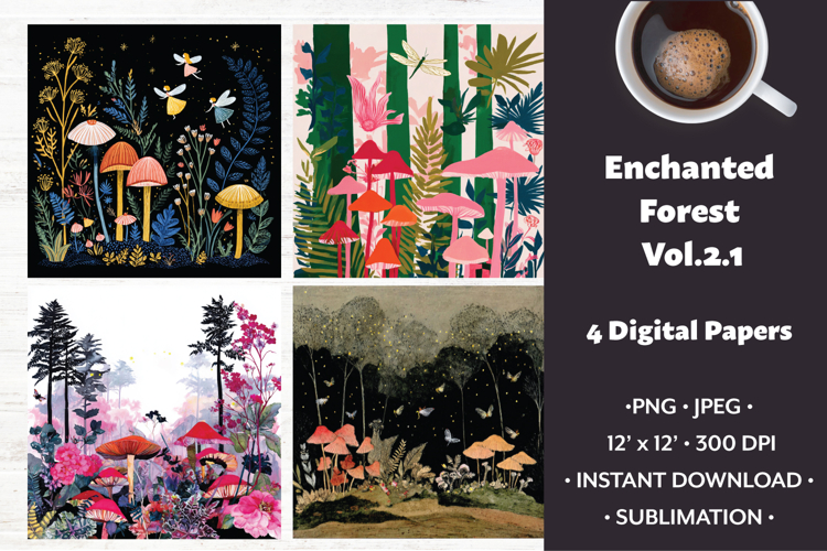 Enchanted Forest Digital Paper Vol. 2.1, 4 PNG & JPEG