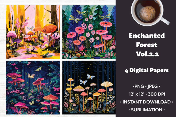 Enchanted Forest Digital Paper Vol. 2.2, 4 PNG & JPEG