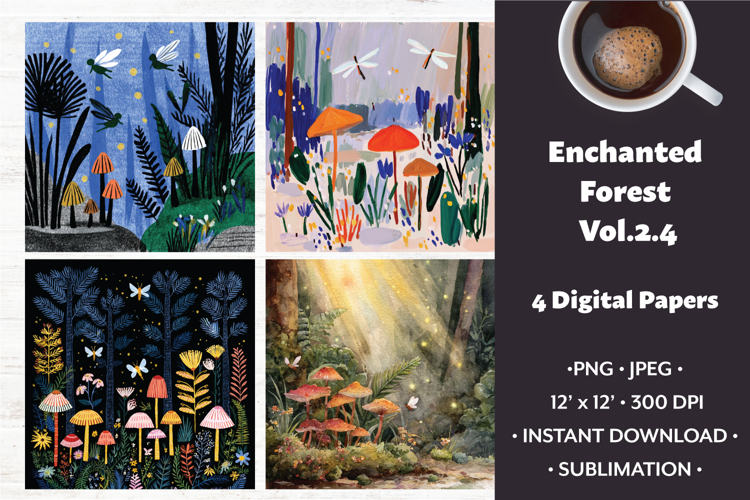 Enchanted Forest Digital Paper Vol. 2.4, 4 PNG & JPEG