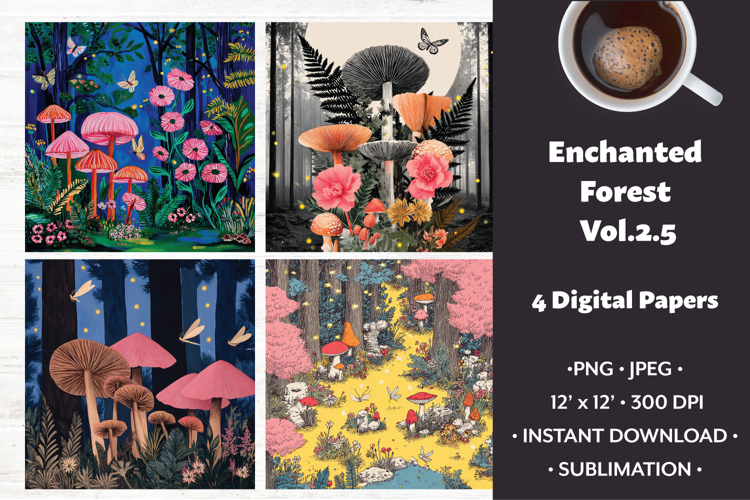 Enchanted Forest Digital Paper Vol. 2.5, 4 PNG & JPEG