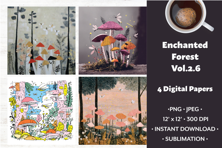 Enchanted Forest Digital Paper Vol. 2.6, 4 PNG & JPEG