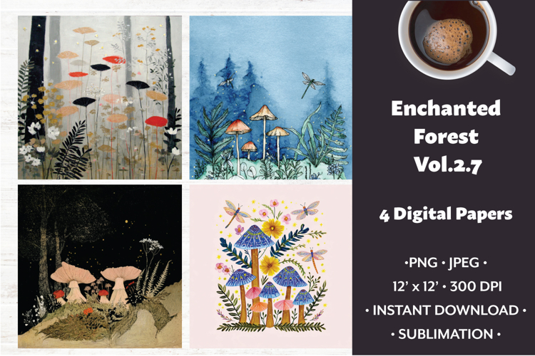 Enchanted Forest Digital Paper Vol. 2.7, 4 PNG & JPEG