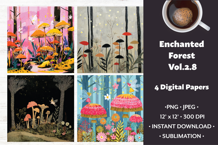 Enchanted Forest Digital Paper Vol. 2.8, 4 PNG & JPEG