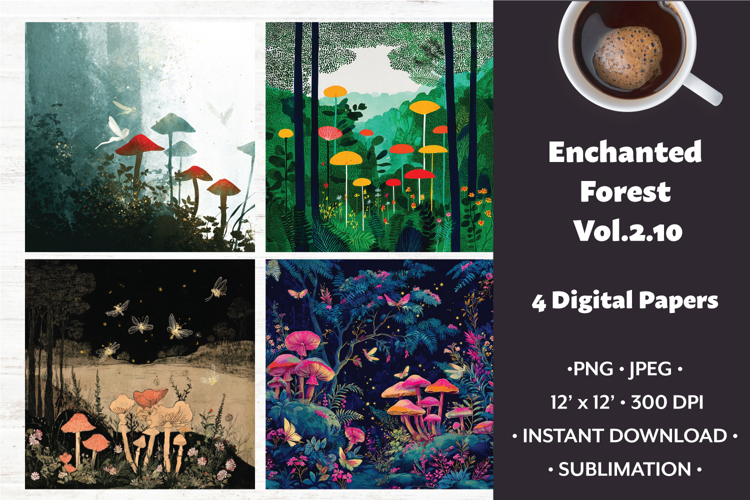 Enchanted Forest Digital Paper Vol. 2.10, 4 PNG & JPEG
