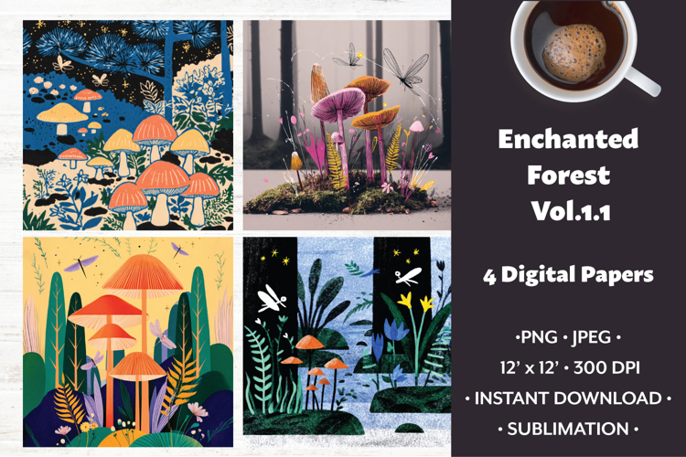 Enchanted Forest Digital Paper Vol. 1.1, 4 PNG & JPEG