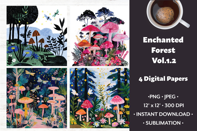 Enchanted Forest Digital Paper Vol. 1.2, 4 PNG & JPEG