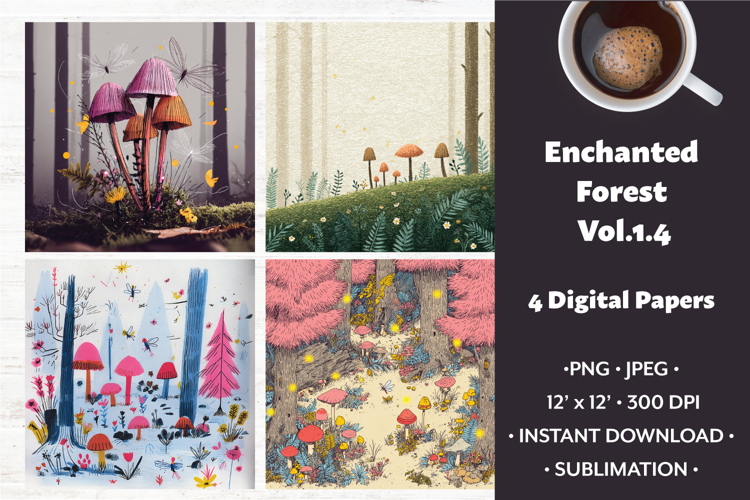 Enchanted Forest Digital Paper Vol. 1.4, 4 PNG & JPEG
