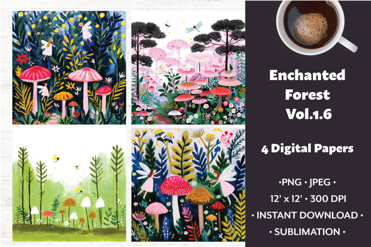 Enchanted Forest Digital Paper Vol. 1.6, 4 PNG & JPEG