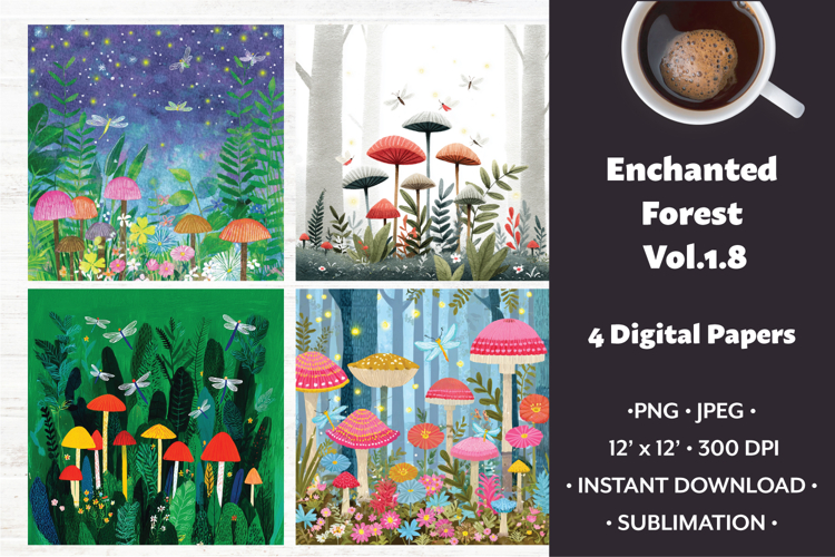 Enchanted Forest Digital Paper Vol. 1.8, 4 PNG & JPEG