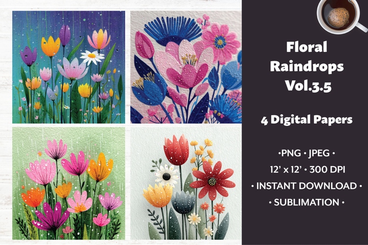 Floral Raindrops Digital Paper Vol. 3.5, 4 PNG & JPEG