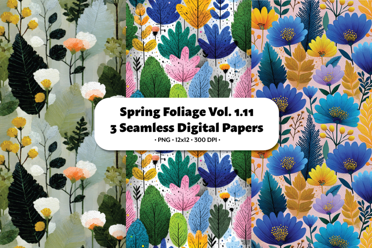Spring Foliage Seamless Digital Paper Vol.1.11, 3 PNG
