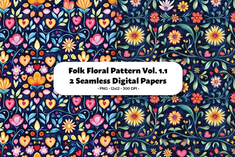 Folk Floral Seamless Digital Paper Vol. 1.1, 2 PNG