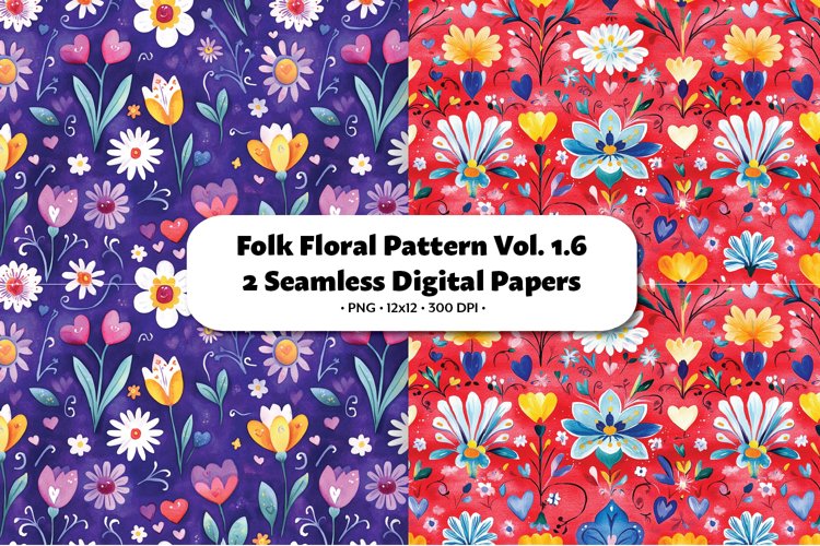 Folk Floral Seamless Digital Paper Vol. 1.6, 2 PNG