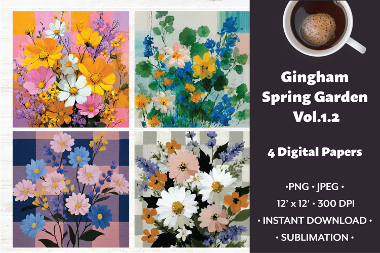 Gingham Spring Garden Digital Paper Vol. 1.2, 4 PNG & JPEG