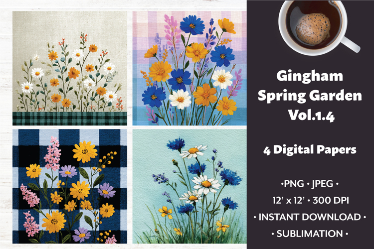 Gingham Spring Garden Digital Paper Vol. 1.4, 4 PNG & JPEG