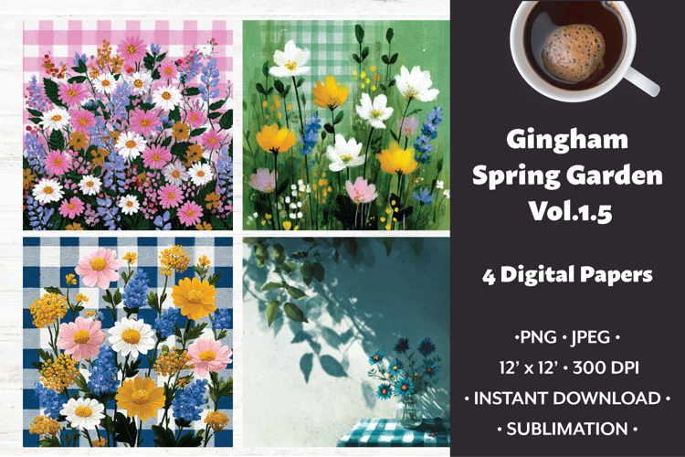 Gingham Spring Garden Digital Paper Vol. 1.5, 4 PNG & JPEG