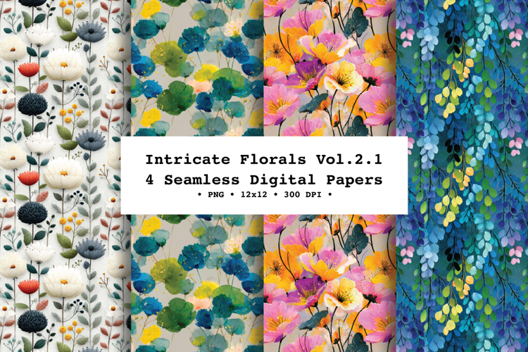 Intricate Florals Seamless Digital Paper Vol.2.1, 4 PNG