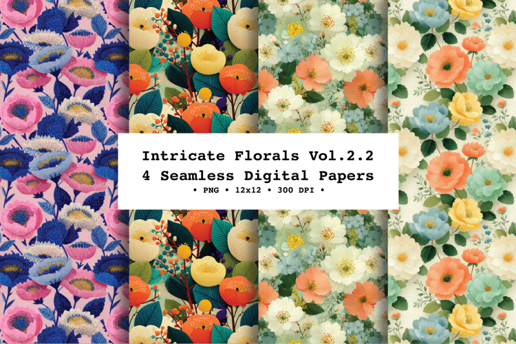 Intricate Florals Seamless Digital Paper Vol.2.2, 4 PNG