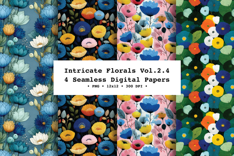 Intricate Florals Seamless Digital Paper Vol.2.4, 4 PNG