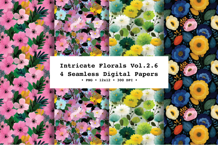 Intricate Florals Seamless Digital Paper Vol.2.6, 4 PNG