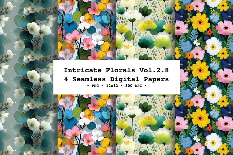 Intricate Florals Seamless Digital Paper Vol.2.8, 4 PNG