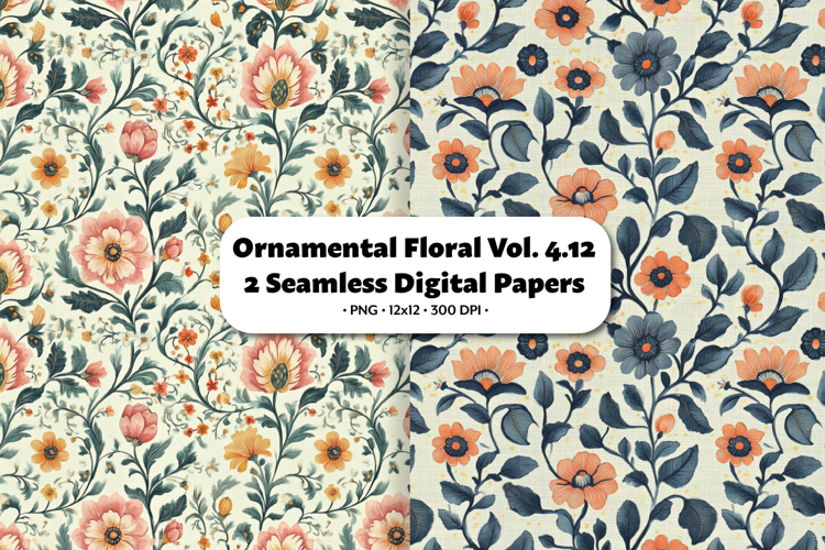 Ornamental Floral Seamless Digital Paper Vol.4.12, 2 PNG