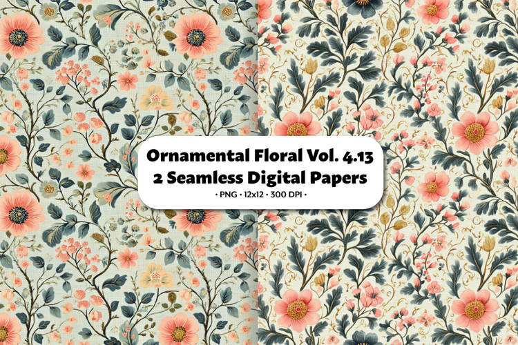 Ornamental Floral Seamless Digital Paper Vol.4.13, 2 PNG