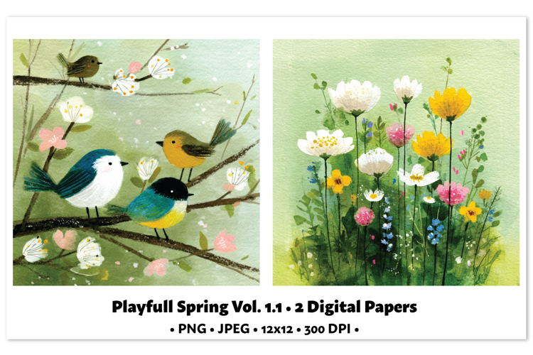 Playful Spring Digital Paper Vol. 1.1, 2 PNG   JPEG