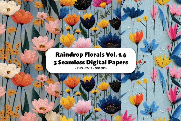 Raindrop Florals Seamless Digital Paper Vol.1.4, 3 PNG