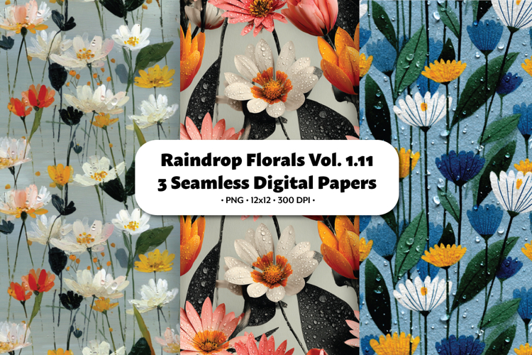 Raindrop Florals Seamless Digital Paper Vol.1.11, 3 PNG