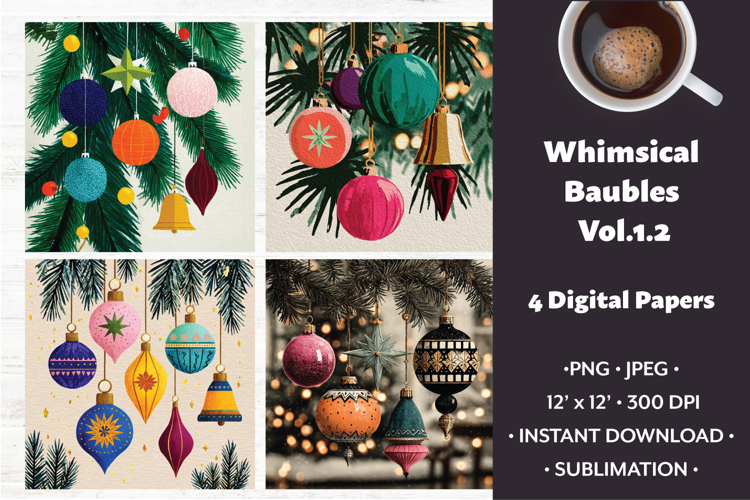 Whimsical Baubles Digital Paper Vol.1.2,4 PNG and JPEG