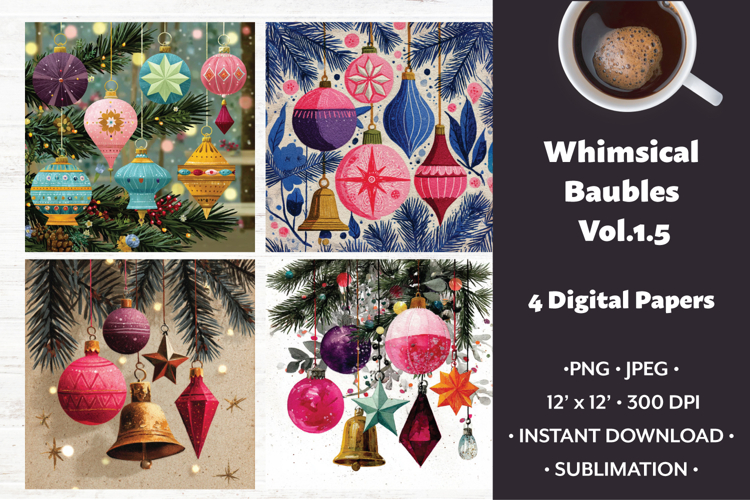 Whimsical Baubles Digital Paper Vol.1.5,4 PNG and JPEG
