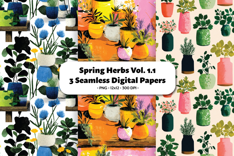 Spring Herbs Seamless Digital Paper Vol.1.1, 3 PNG